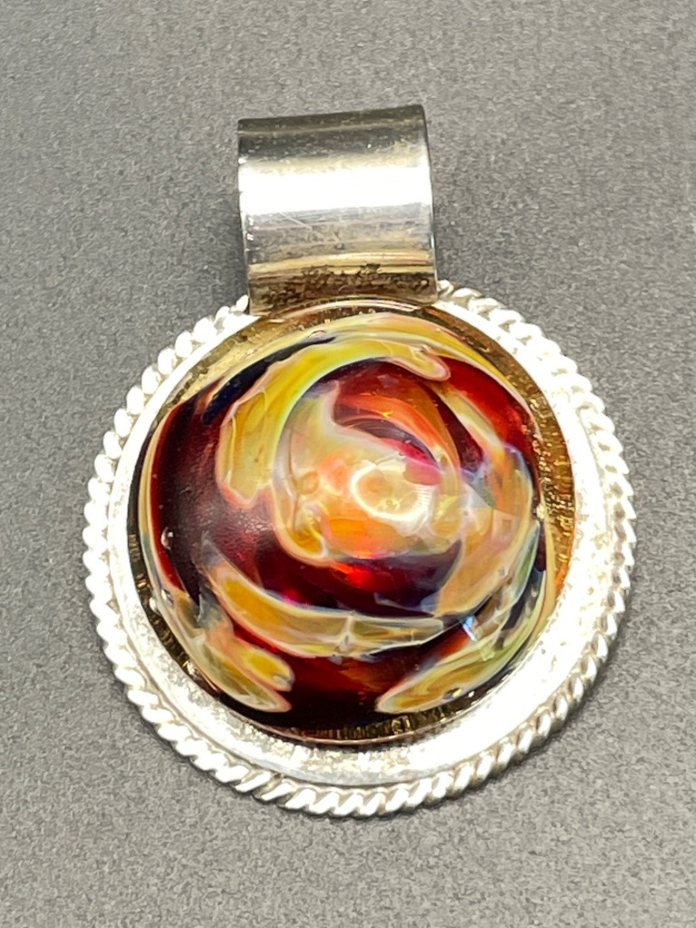 Artisan 925 Silver Domed Art Glass Pendant